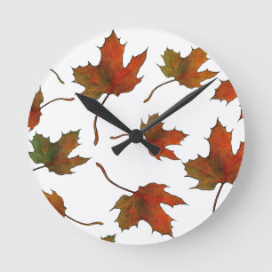 Random Maple Leaves: Colour Pencil Art: Fall Round Clock