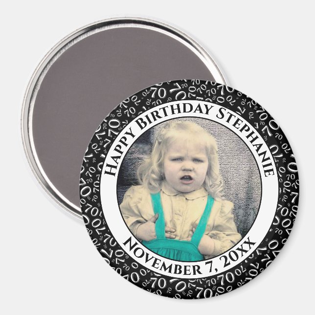 Random Number Pattern 70th Birthday Black/White Magnet (Front/Back)