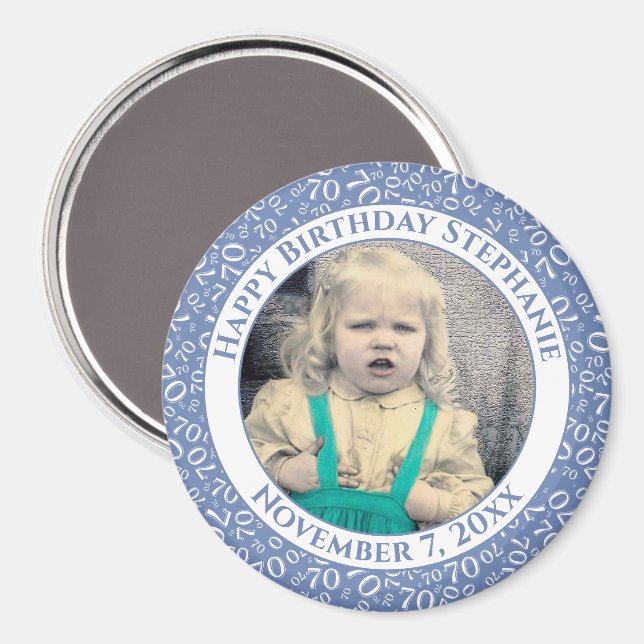Random Number Pattern 70th Birthday Blue/White Magnet (Front/Back)