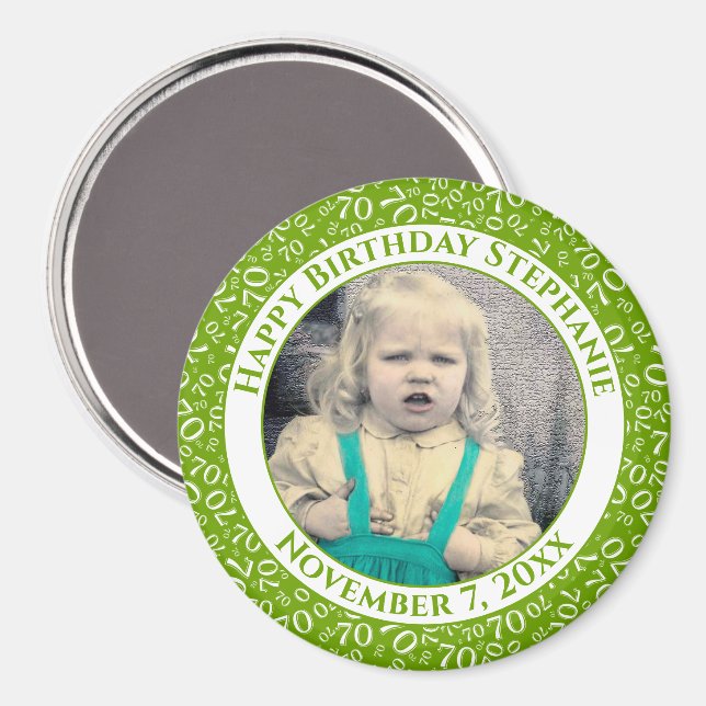 Random Number Pattern 70th Birthday Green/White Magnet (Front/Back)