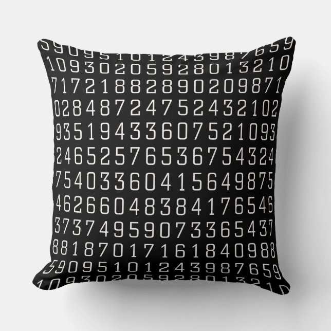 Random Numbers - White on Black Throw Pillow (Front)