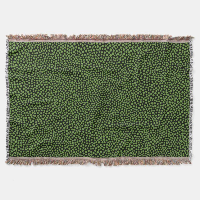 Random Spots - Avocado Green on Black Throw Blanket (Front)
