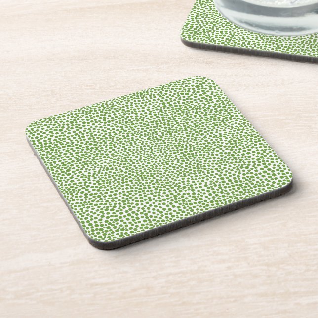 Random Spots - Avocado Green on White Coaster (Left Side)