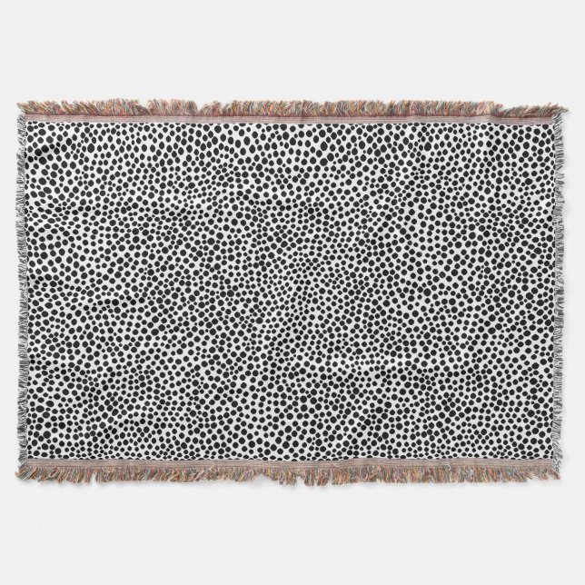 Random Spots - Black on White Throw Blanket (Front)