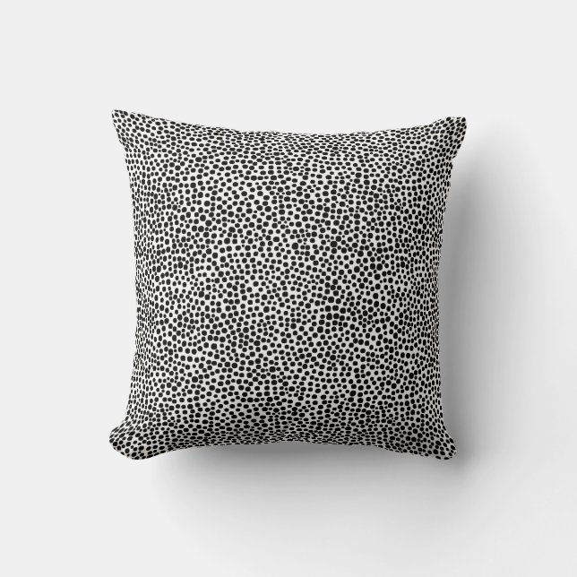 Random Spots - Black on White Throw Pillow (Front)