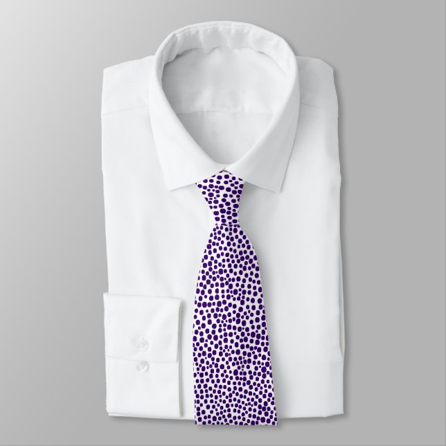 Random Spots - Deep Purple on White Tie (Tied)