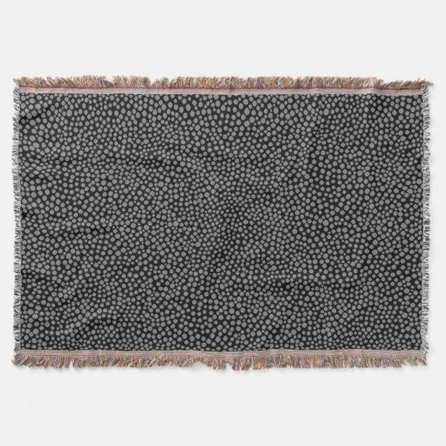Random Spots - Grey on Black Throw Blanket (Front)