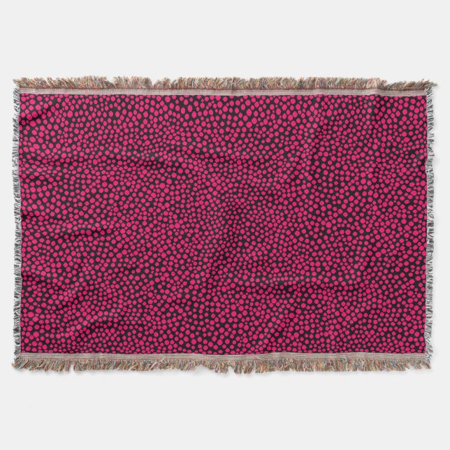 Random Spots - Neon Red on Black Throw Blanket (Front)