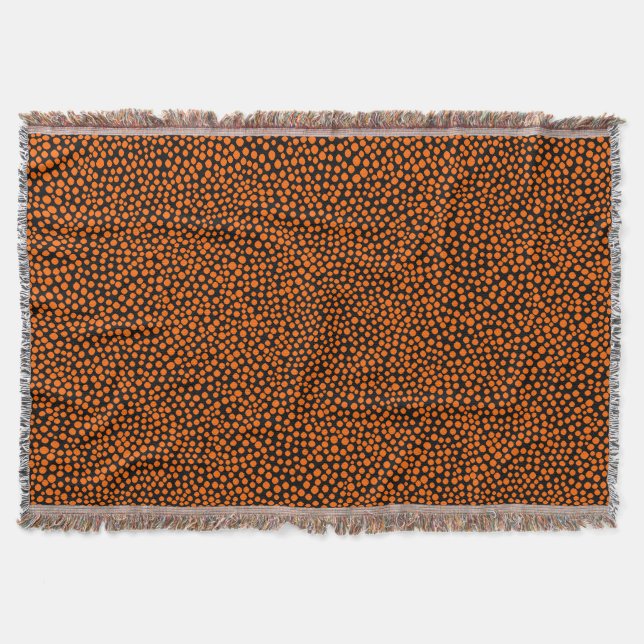 Random Spots - Orange on Black Throw Blanket (Front)