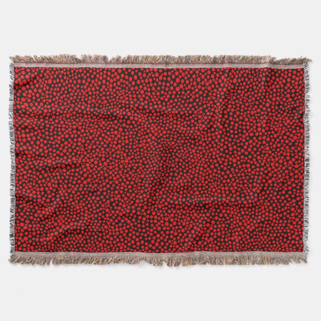 Random Spots - Red on Black Throw Blanket (Front)