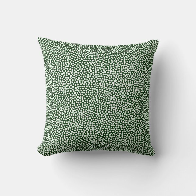 Random Spots - White on Dark Forest Green Throw Pillow (Front)