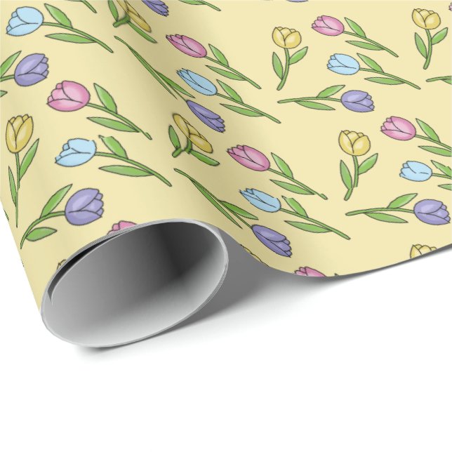 Random Spring Flowers Tulips Easter  Wrapping Paper (Roll Corner)