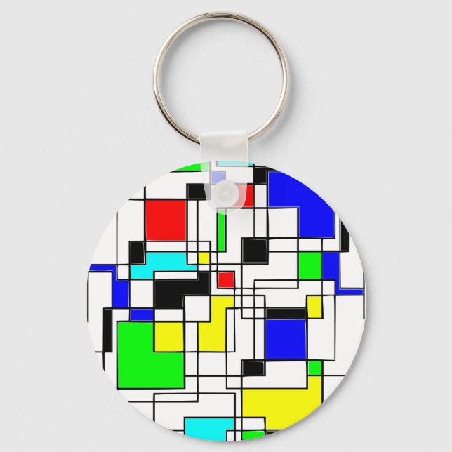 Random Squares Homage To Mondrian Keychain (Front)