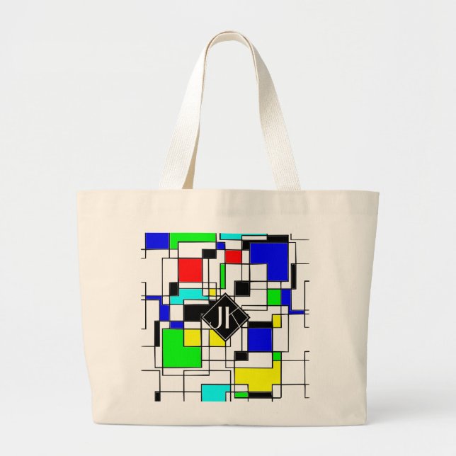 Random Squares Homage To Mondrian Retro Large Tote Bag (Front)