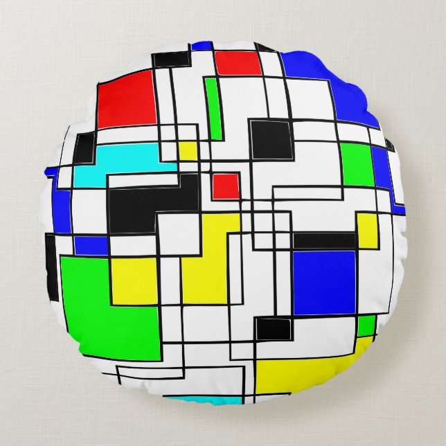 Random Squares Homage To Mondrian Round Pillow (Front)