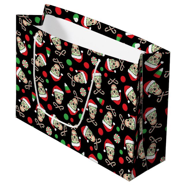 Random Sugar Skull Santa Large Gift Bag (Front Angled)
