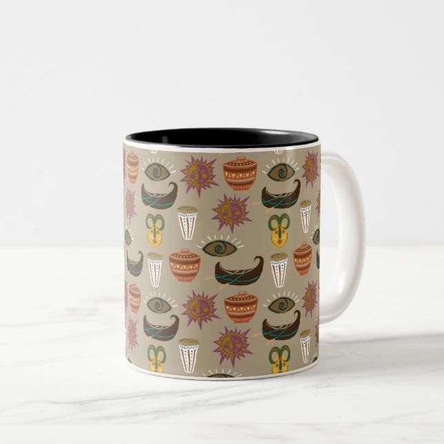 Random Symbols Abstract Pattern Two-Tone Coffee Mug (Front Right)