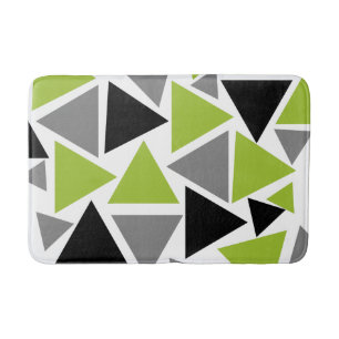 Random Triangles Lime Green Grey Black White Bath Mat