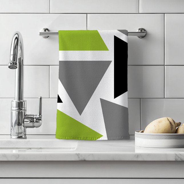Random Triangles Lime Green Grey Black White Hand Towel (Creator Uploaded)