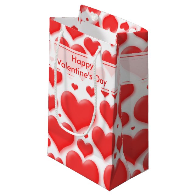 Random Valentine Red Heart Seamless Collage Small Gift Bag (Front Angled)