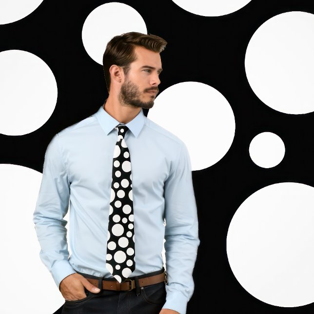 Random White Polka Dot Pattern on Black Tie (Man wearing "Random White Polka Dot Pattern on Black Tie."
)