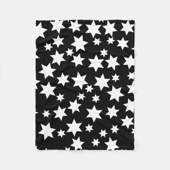 Random White Stars on Black Fleece Blanket (Front)