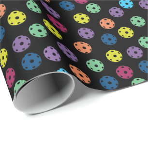 Random yellow, blue and purple pickleball pattern wrapping paper