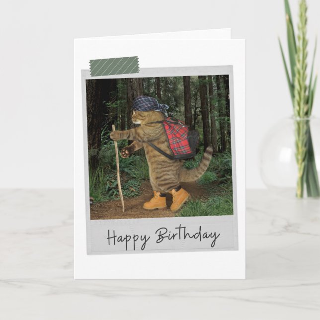 Randonnée Chat Funny Carte d'anniversaire (Devant)