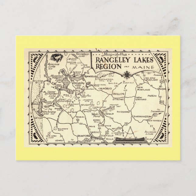 Rangeley Lakes Map, Maine Vintage Postcard (Front)