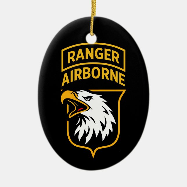 Ranger Airborne Screaming Eagles Patch Ceramic Ornament (Front)