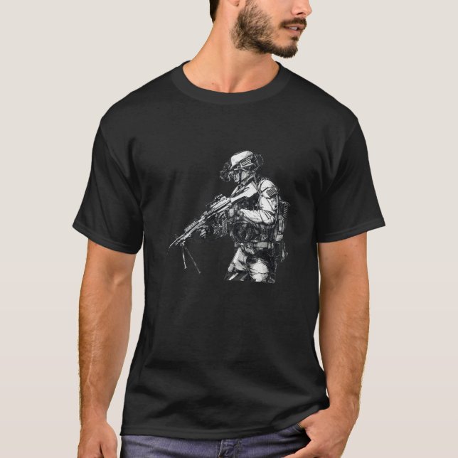 Ranger Night Vision Hand Drawing Army Soldier USA T-Shirt (Front)