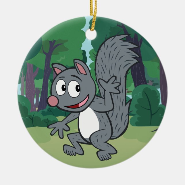 Ranger Rick | Grey Squirrel Waving Ceramic Ornament (Front)