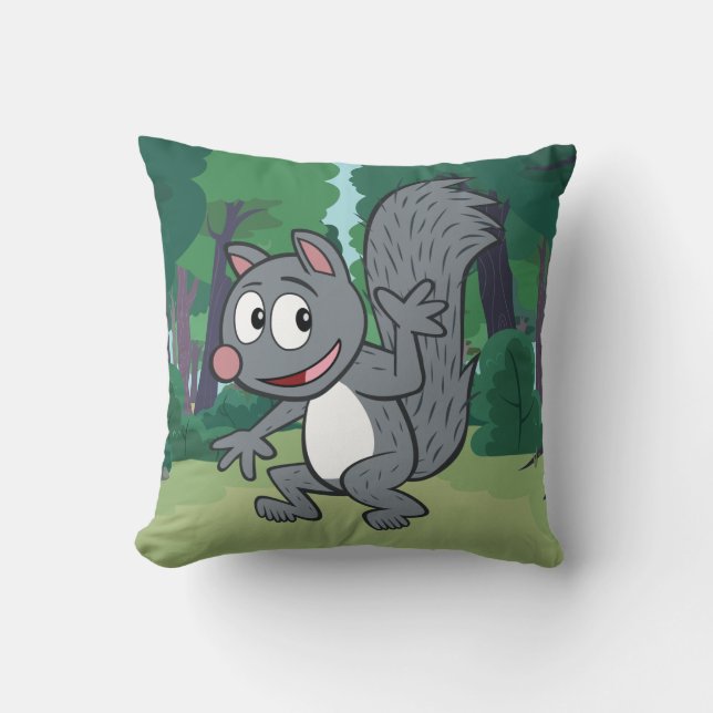 Ranger Rick | Grey Squirrel Waving Throw Pillow (Front)