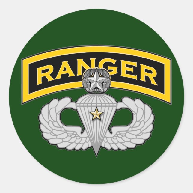 Ranger tab & Master Jump Wings - Combat Classic Round Sticker (Front)