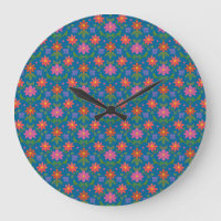 Rangoli Fleurs Polka Dot Bleu Arrondi Mur Horloge