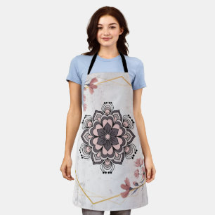 Rangoli Floral Art, Soothing Pink and Grey Harmony Apron