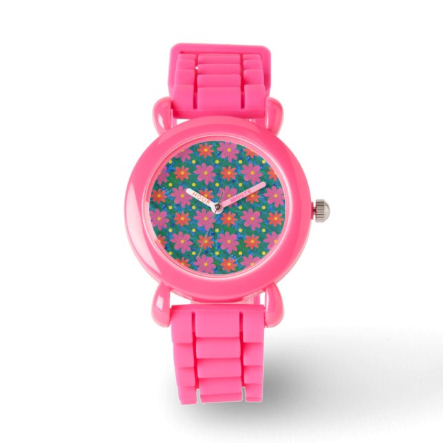 Rangoli Flowers and Polka Dots Kids Glitter Watch (Front)