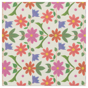 Rangoli Flowers and Polka Dots on Ecru Fabric