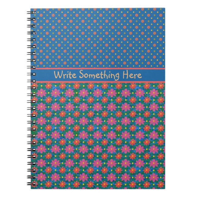 Rangoli Flowers and Polkas on Blue Spiral Notebook (Front)