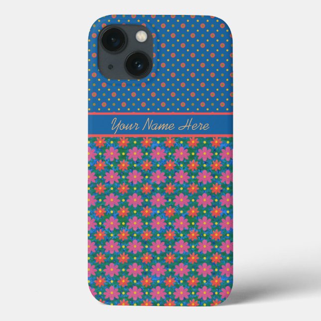 Rangoli Flowers Polka Dots on Blue iPad Mini Case (Back)