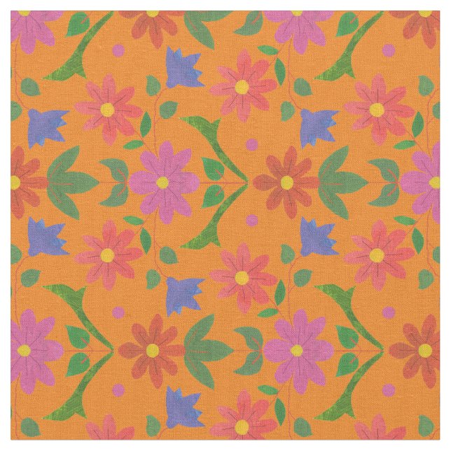 Rangoli Flowers, Polka Dots on Gold Custom Fabric (Close Up)