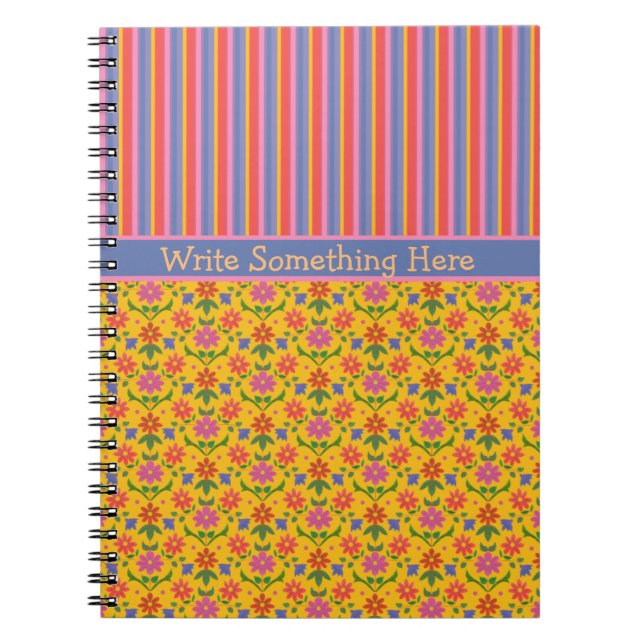 Rangoli Flowers, Stripes Notebook to Personalize (Front)