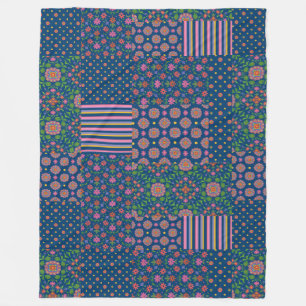 Rangoli Patterns Faux Patchwork Fleece Blanket