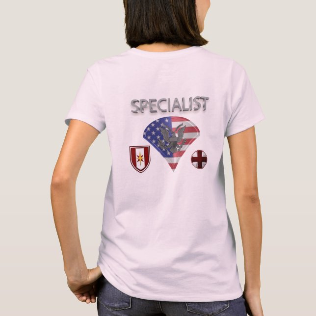 Rank SPC Silver Back US Flag Clipped 44th ID Patch T-Shirt (Back)