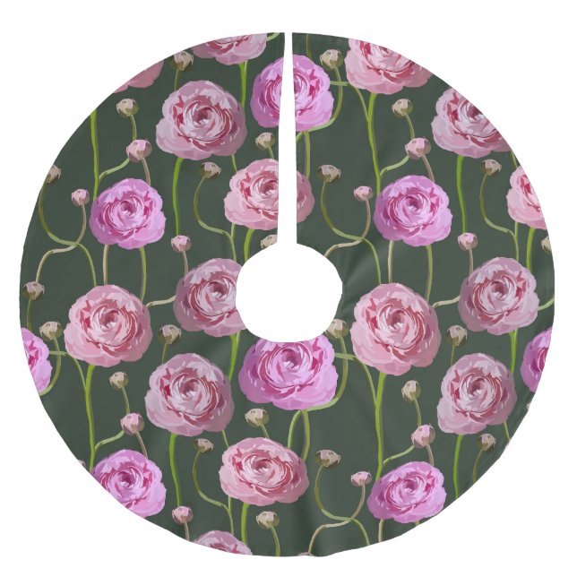 Ranuncula Floral Background Design Brushed Polyester Tree Skirt (Front)