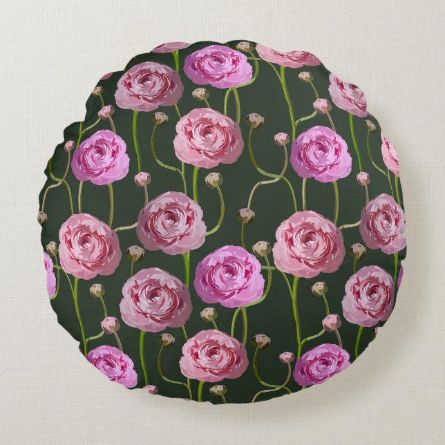 Ranuncula Floral Background Design Round Pillow (Front)
