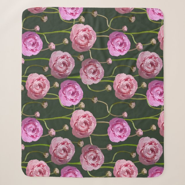 Ranuncula Floral Background Design Sherpa Blanket (Front)