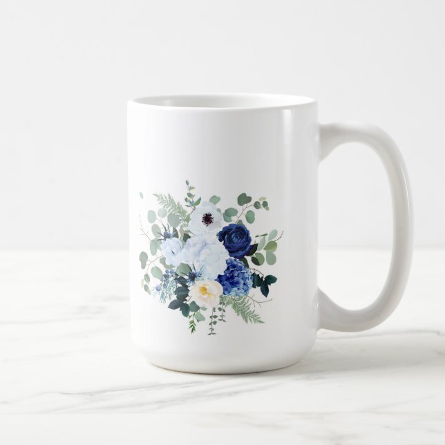 Ranunculus Anemone Hydrangea Rose White background Coffee Mug (Right)