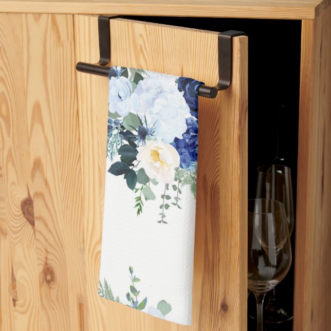 Ranunculus Anemone Hydrangea Rose White background Kitchen Towel (Thirds Fold)