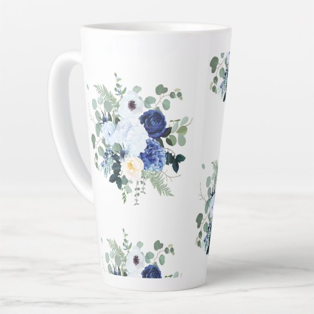 Ranunculus Anemone Hydrangea Rose White background Latte Mug (Left Angle)